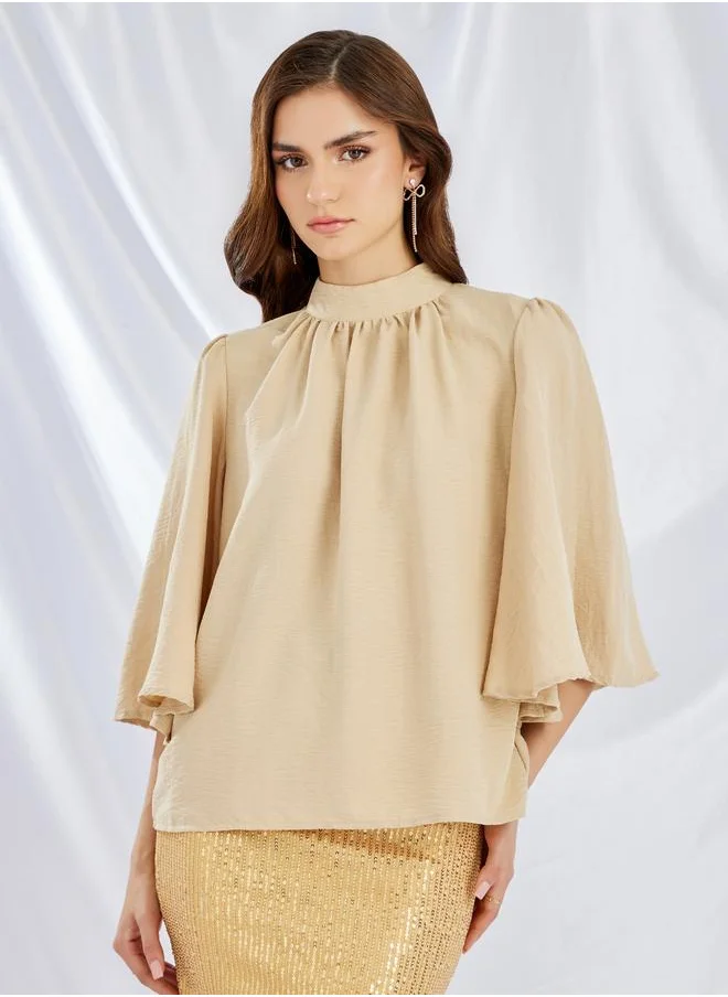 ستايلي Styli Solid High Neck Top and Sequin Embellished Skirt Co-Ords