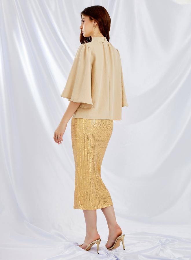 Styli Styli Solid High Neck Top and Sequin Embellished Skirt Co-Ords  - Image 5