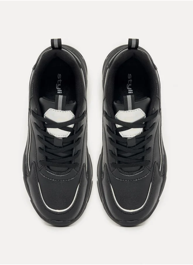 Styli Patch Decor Lace Up Sneakers