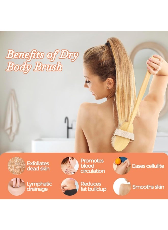 GlamKit 5 Packs Dry Brushing Body Brush Set for Lymphatic Drainage and Cellulite Massager, Long Handle Dry Brush for Body, Natural Boar Bristle Dry Body Brush Exfoliator - Image 2