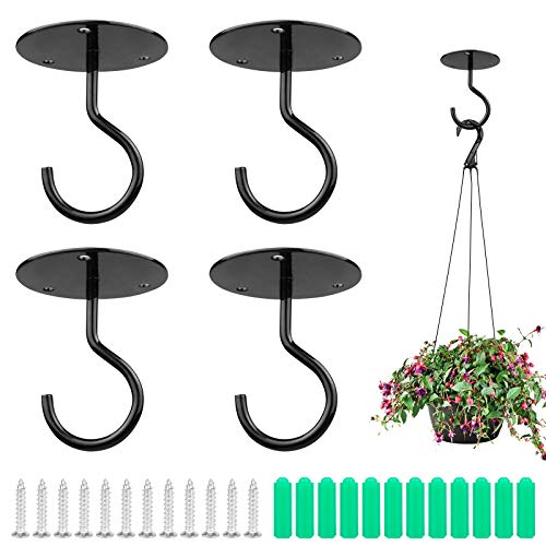 Supvox® Metal Ceiling Hooks for Hanging Plants 4pcs Heavy Duty Wall Mounted Hooks with Screws for Flower Pots String Lights Balcony Porch Indoor Outdoor - Image 1