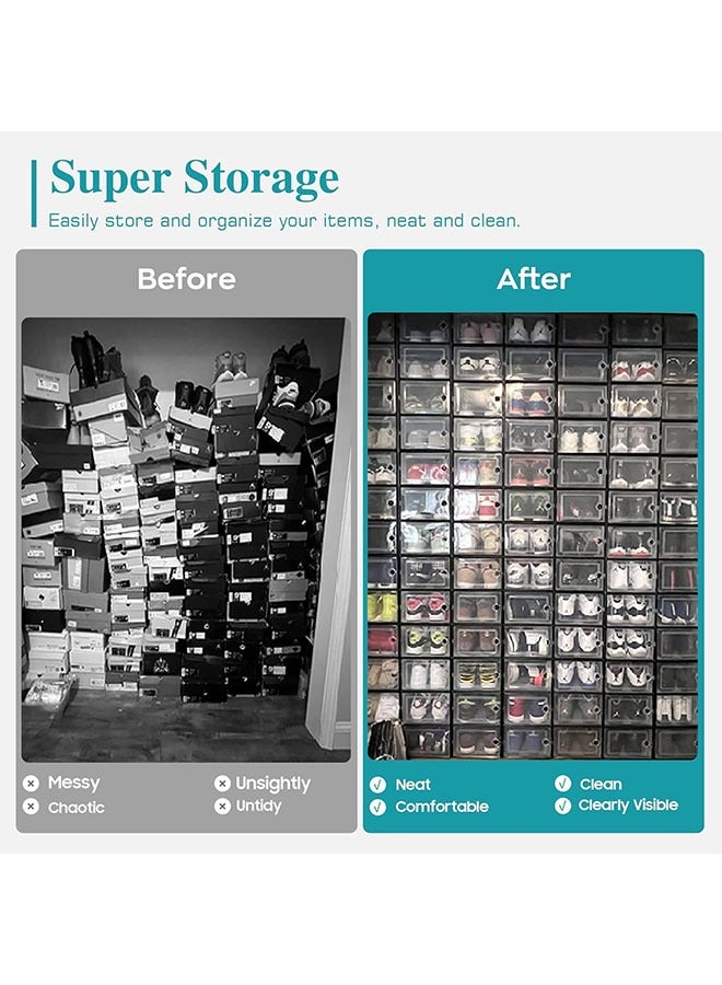 عربست X-Large Shoe Organizer with Magnetic Door, 12 Pack Clear Plastic Stackable Shoe Storage Box, حاويات حالة الأحذية للخزانة, مدخل, قفل جانبي رف الأحذية, خزانة سلالات تخزين الأحذية, تناسب حتى الحجم 12, أسود - Image 3