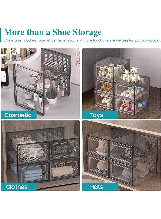 عربست X-Large Shoe Organizer with Magnetic Door, 12 Pack Clear Plastic Stackable Shoe Storage Box, حاويات حالة الأحذية للخزانة, مدخل, قفل جانبي رف الأحذية, خزانة سلالات تخزين الأحذية, تناسب حتى الحجم 12, أسود - Image 4