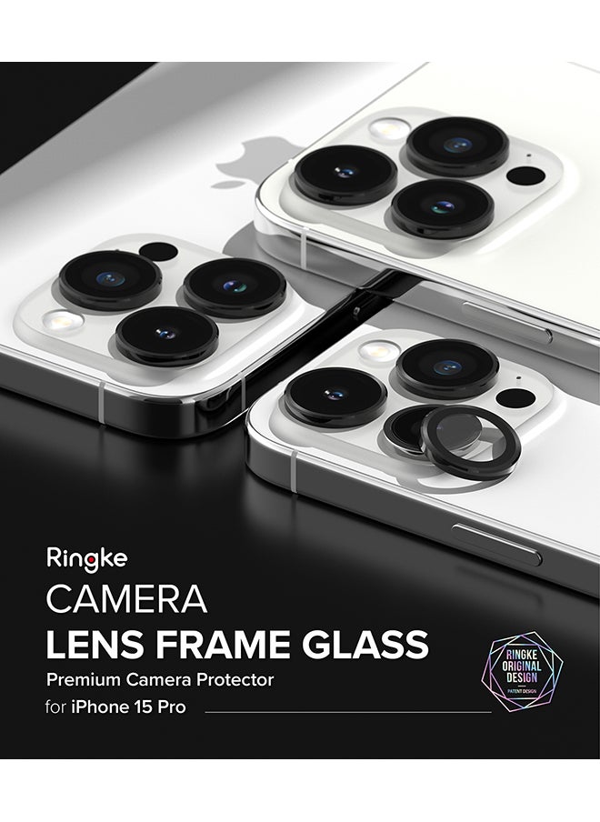 Rearth - Camera Lens Frame Glass Protector Compatible with iPhone 15 Pro (2023)  Anti-Fingerprint Camera Lens Tempered Glass Covers and Aluminum Alloy Frames Adhesive Coating - Black - Image 1