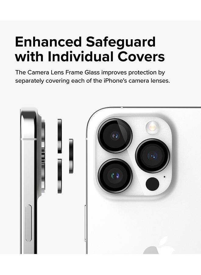 Rearth - Camera Lens Frame Glass Protector Compatible with iPhone 15 Pro (2023)  Anti-Fingerprint Camera Lens Tempered Glass Covers and Aluminum Alloy Frames Adhesive Coating - Black - Image 1