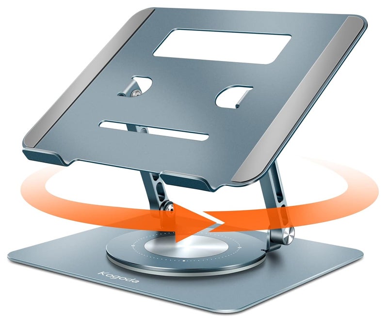 KOGODA Ergonomic Laptop Stand with 360 Rotating Base Adjustable Foldable Computer Riser for Desk Fits MacBook Laptops Up to 17 inches Premium Gray - Image 1