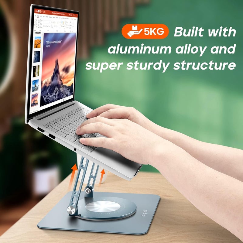 KOGODA Ergonomic Laptop Stand with 360 Rotating Base Adjustable Foldable Computer Riser for Desk Fits MacBook Laptops Up to 17 inches Premium Gray - Image 3