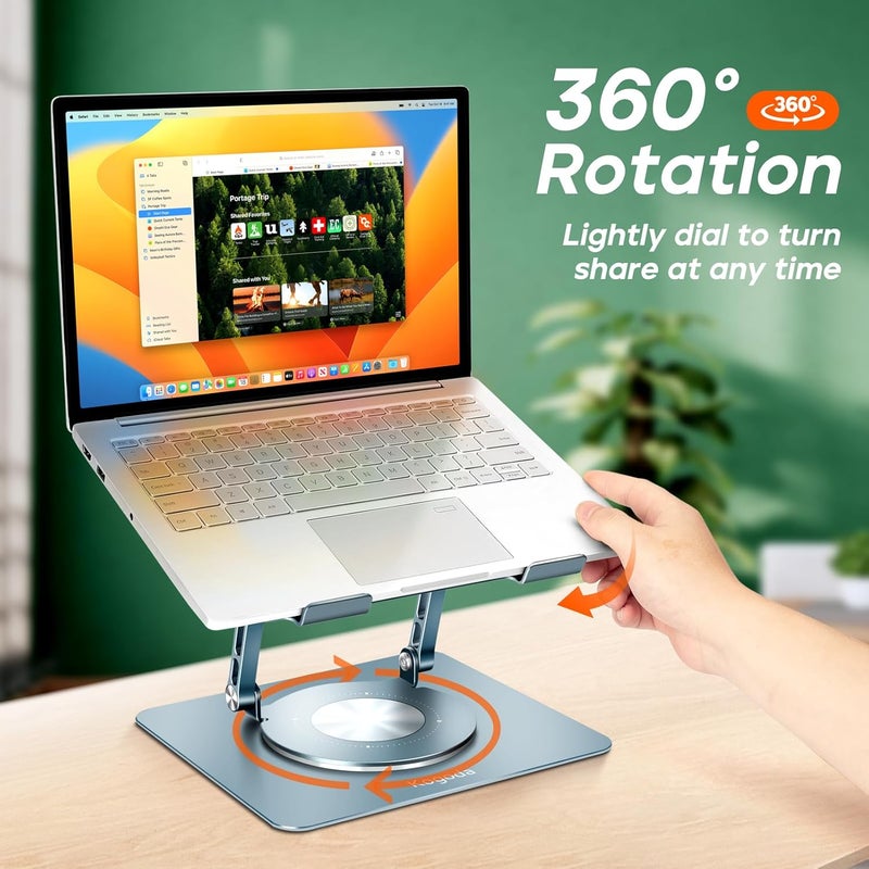 KOGODA Ergonomic Laptop Stand with 360 Rotating Base Adjustable Foldable Computer Riser for Desk Fits MacBook Laptops Up to 17 inches Premium Gray - Image 2