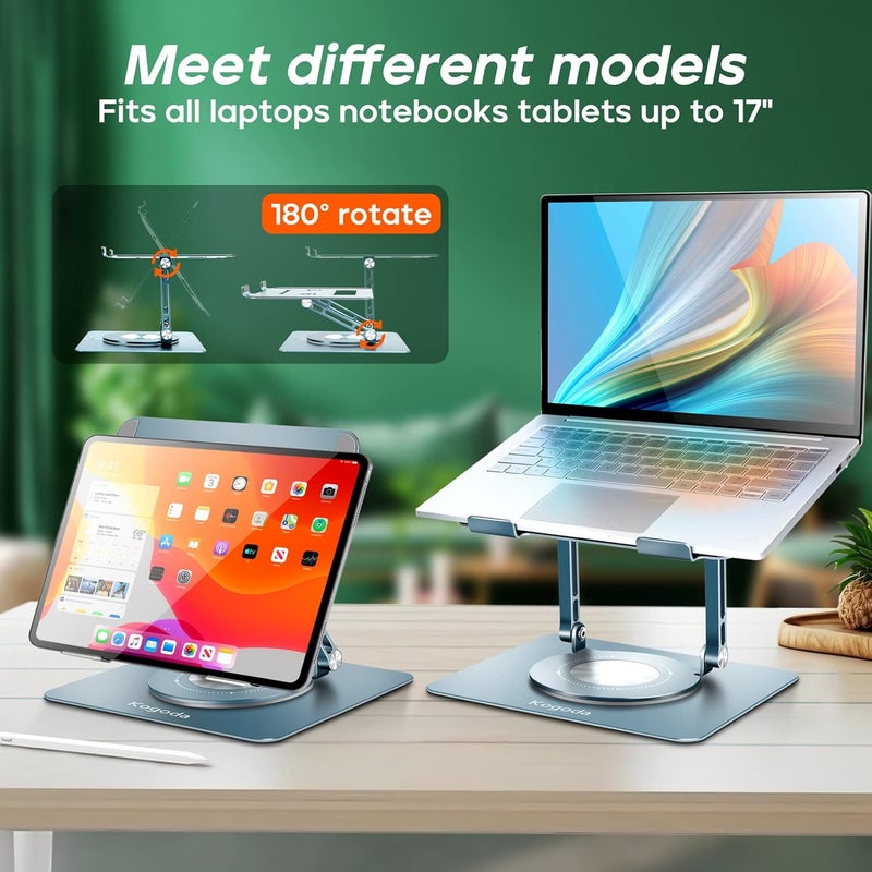KOGODA Ergonomic Laptop Stand with 360 Rotating Base Adjustable Foldable Computer Riser for Desk Fits MacBook Laptops Up to 17 inches Premium Gray - Image 4