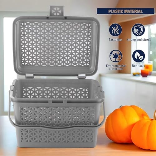 Kuber Industries Picnic Basket with Lid and Handle | Food Basket for Travelling | Plastic Storage Basket | Shopping Basket | Small | Grey - Image 4