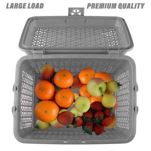 Kuber Industries Picnic Basket with Lid and Handle | Food Basket for Travelling | Plastic Storage Basket | Shopping Basket | Small | Grey - Image 5