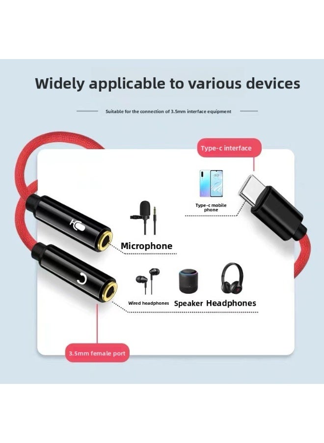 Type-C to Dual 3.5mm Headset Adapter 28cm Cable for Headphones and Microphone Plug and Play for Phone Laptop Tablet Live Streaming Conference Gaming Red - Image 2