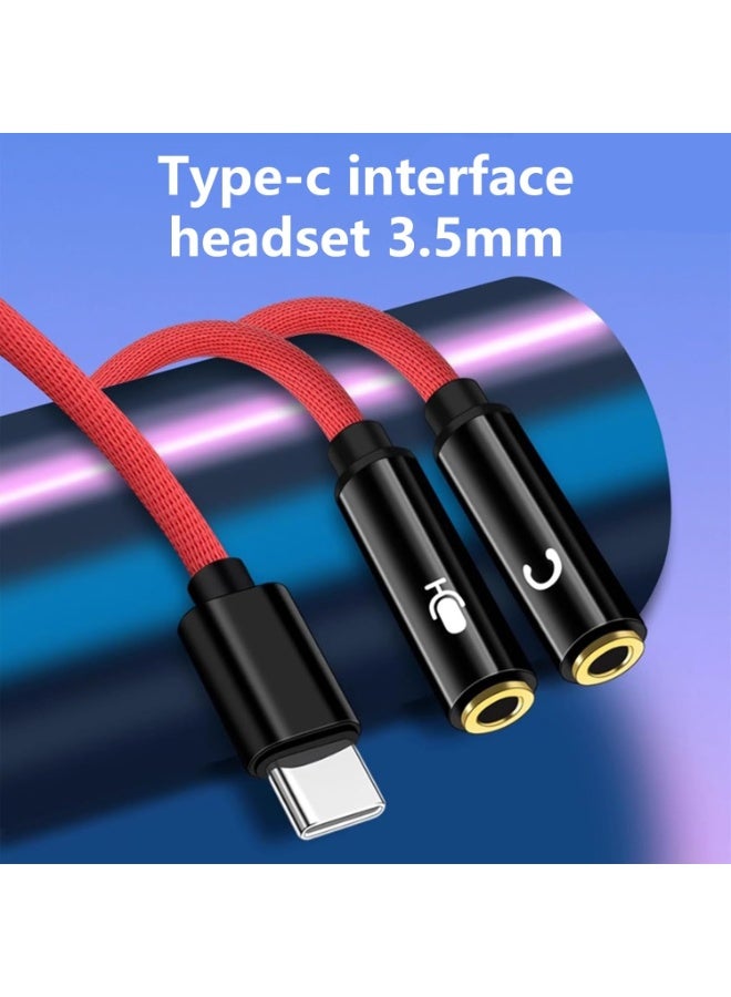 Type-C to Dual 3.5mm Headset Adapter 28cm Cable for Headphones and Microphone Plug and Play for Phone Laptop Tablet Live Streaming Conference Gaming Red - Image 5