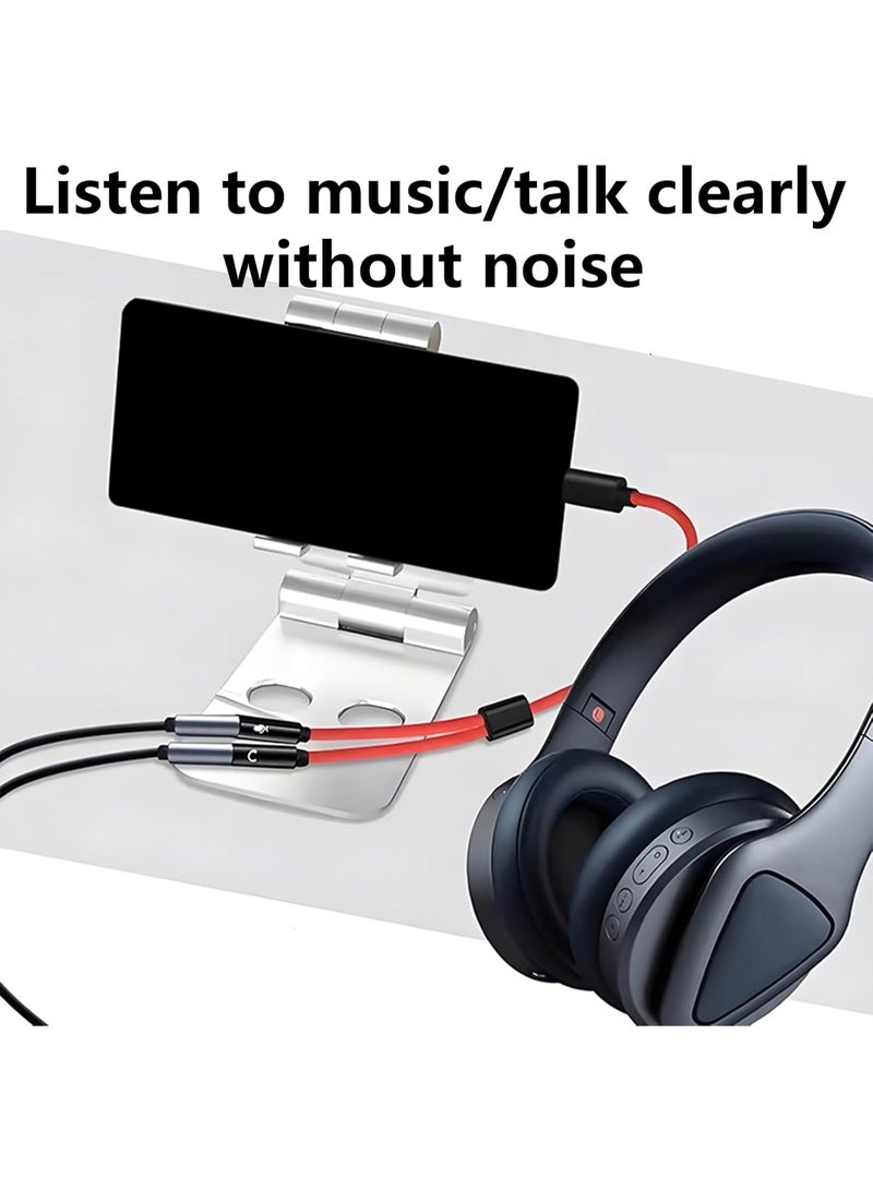 Type-C to Dual 3.5mm Headset Adapter 28cm Cable for Headphones and Microphone Plug and Play for Phone Laptop Tablet Live Streaming Conference Gaming Red - Image 4