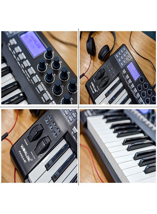 Panda61 Portable 61-Key Usb Midi Keyboard Controller 8 Rgb Colorful Backlit Trigger Pads With Usb Cable