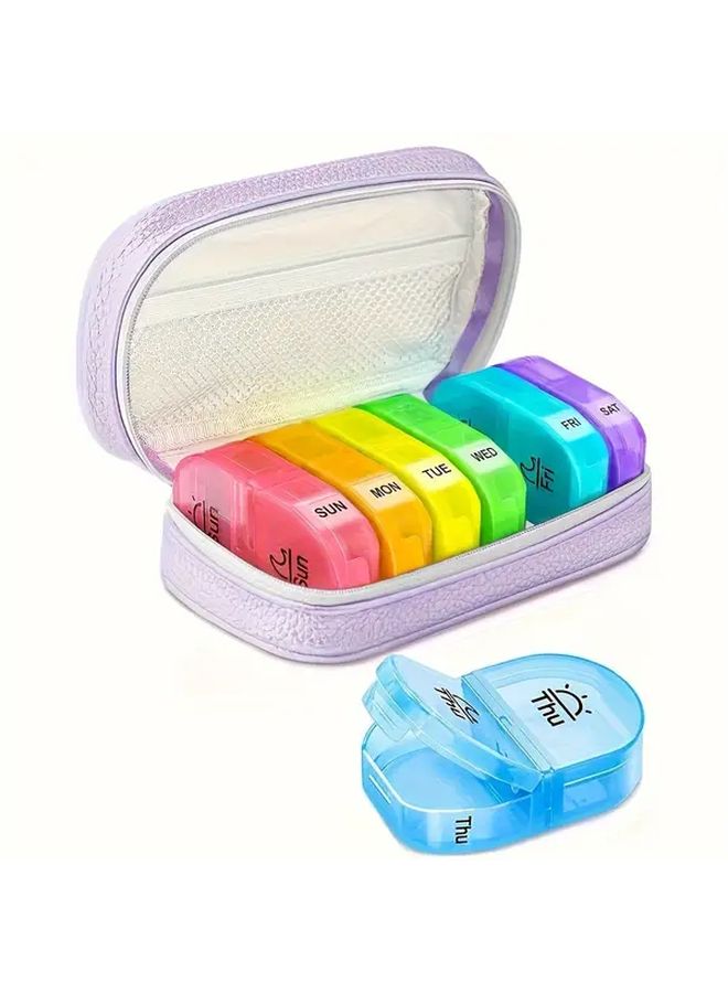 Pink Faux Leather 2 Times Daily Pill Organizer with Storage Bag for Vitamins and Supplements - Image 2
