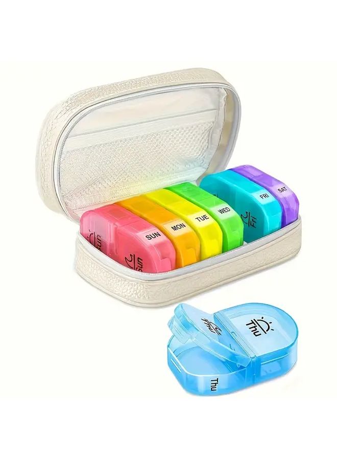 Pink Faux Leather 2 Times Daily Pill Organizer with Storage Bag for Vitamins and Supplements - Image 1