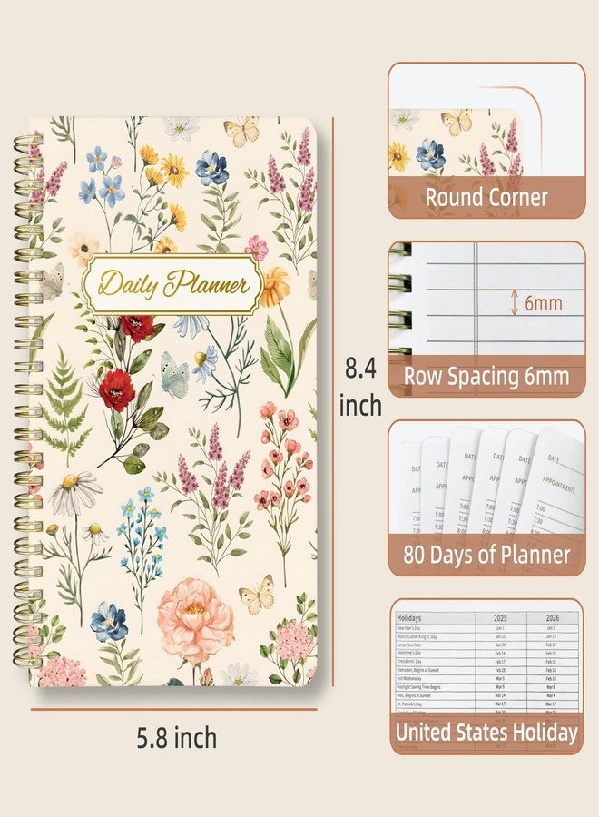 Stanoha Daily Planner Undated To Do List Notebook A5 for Work Journal Sprial Bound Organizer Book for Women Cute (Vintage Flower) - Image 3