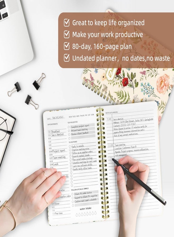 Stanoha Daily Planner Undated To Do List Notebook A5 for Work Journal Sprial Bound Organizer Book for Women Cute (Vintage Flower) - Image 4