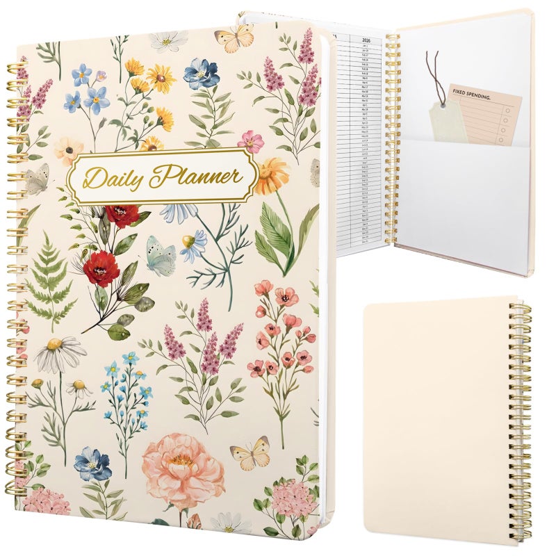 Stanoha Daily Planner Undated To Do List Notebook A5 for Work Journal Sprial Bound Organizer Book for Women Cute (Vintage Flower) - Image 1