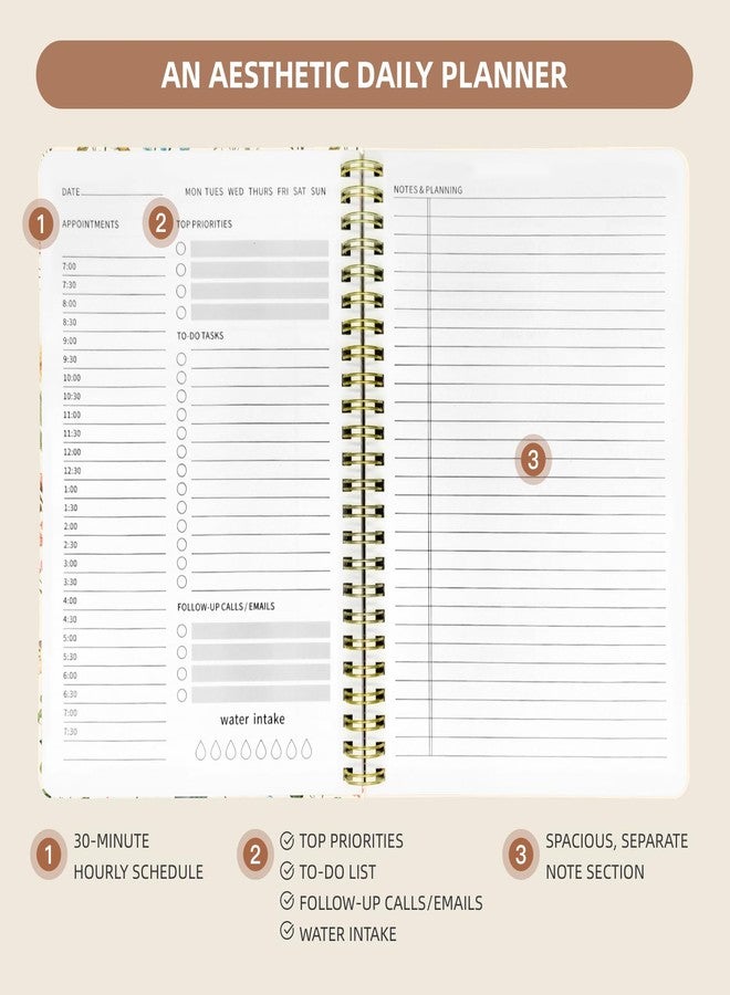 Stanoha Daily Planner Undated To Do List Notebook A5 for Work Journal Sprial Bound Organizer Book for Women Cute (Vintage Flower) - Image 2