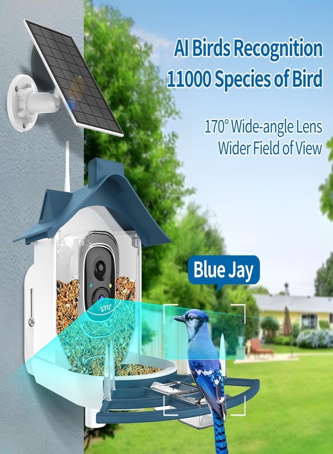 Vatjubi Bird Feeder Camera with 1080P HD AI Identify Instant Notifications, Bird Watching Camera with Solar Panel in Backyard, Ideal Gifts for Family and Bird Lovers, Navy Blue - Image 2