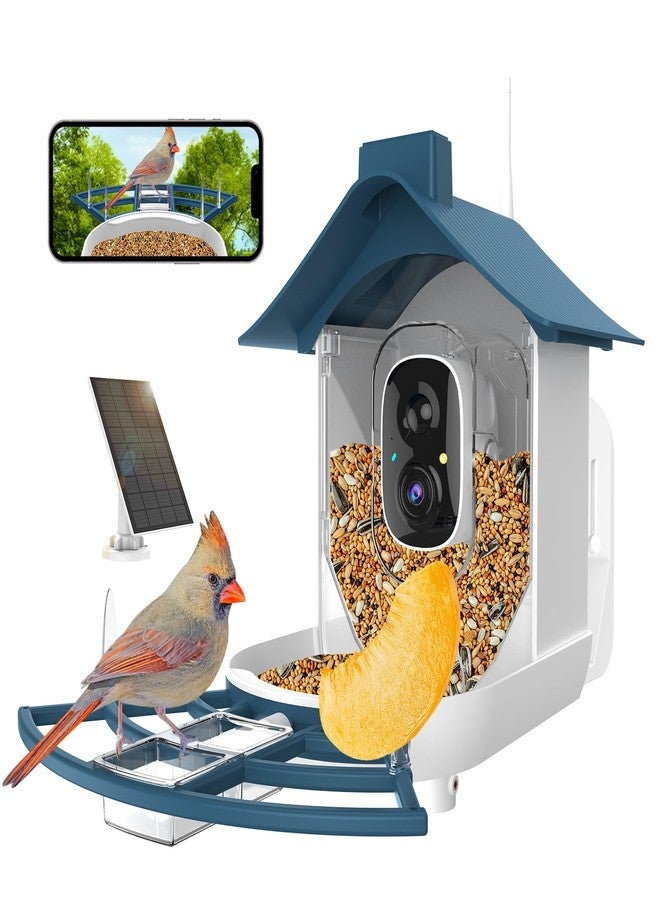 Vatjubi Bird Feeder Camera with 1080P HD AI Identify Instant Notifications, Bird Watching Camera with Solar Panel in Backyard, Ideal Gifts for Family and Bird Lovers, Navy Blue - Image 1