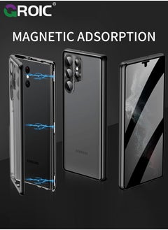GROIC Magnetic Case for Samsung Galaxy S24 Ultra 6.8", Double Sided HD Tempered Glass Fingerprint Unlock Super Magnetic Adsorption Metal Bumper Frame 360° Full Protective Phone Cover  - Image 2