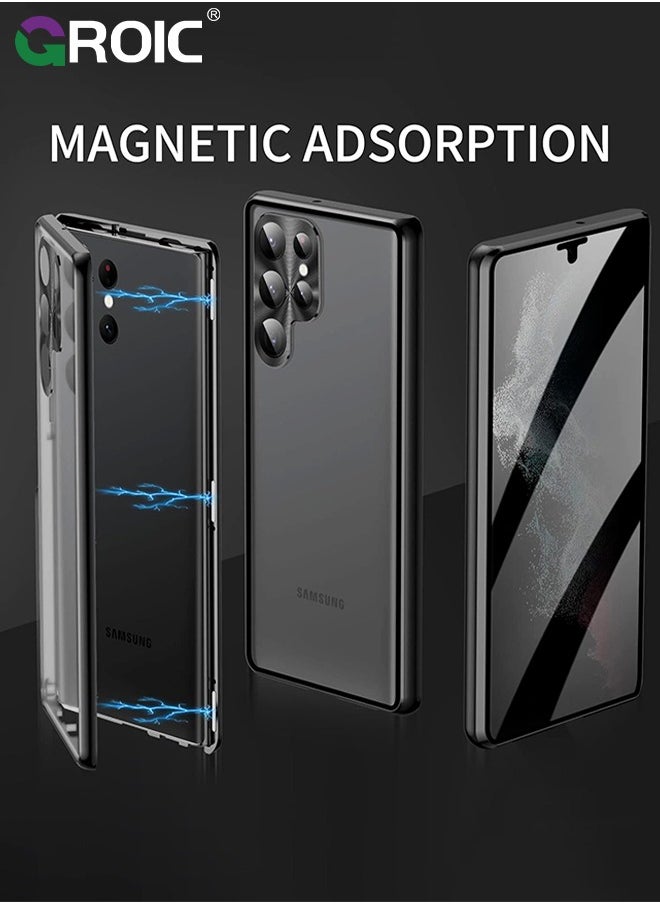 GROIC Magnetic Case for Samsung Galaxy S24 Ultra 6.8", Double Sided HD Tempered Glass Fingerprint Unlock Super Magnetic Adsorption Metal Bumper Frame 360° Full Protective Phone Cover  - Image 2