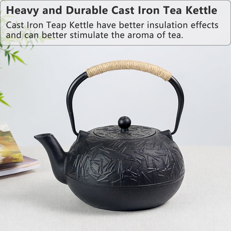 YJX 60.9oz YJX Cast Iron Teapot, Japanese Tetsubin Tea Kettle for Stovetop Safe, Cast Iron Tea Pot with Infuser for Loose Leaf, Black Kettle Teapot, Good Gift For Tea Lovers(1800ml) - Image 2