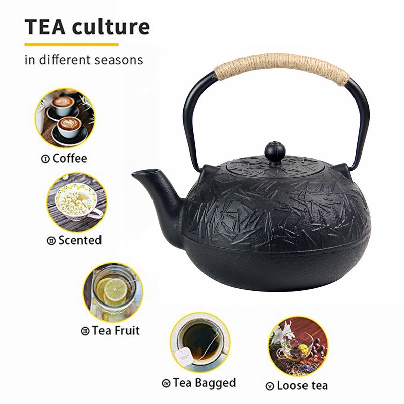YJX 60.9oz YJX Cast Iron Teapot, Japanese Tetsubin Tea Kettle for Stovetop Safe, Cast Iron Tea Pot with Infuser for Loose Leaf, Black Kettle Teapot, Good Gift For Tea Lovers(1800ml) - Image 4