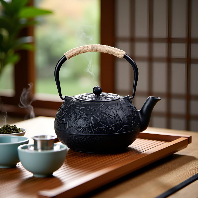 YJX 60.9oz YJX Cast Iron Teapot, Japanese Tetsubin Tea Kettle for Stovetop Safe, Cast Iron Tea Pot with Infuser for Loose Leaf, Black Kettle Teapot, Good Gift For Tea Lovers(1800ml) - Image 3