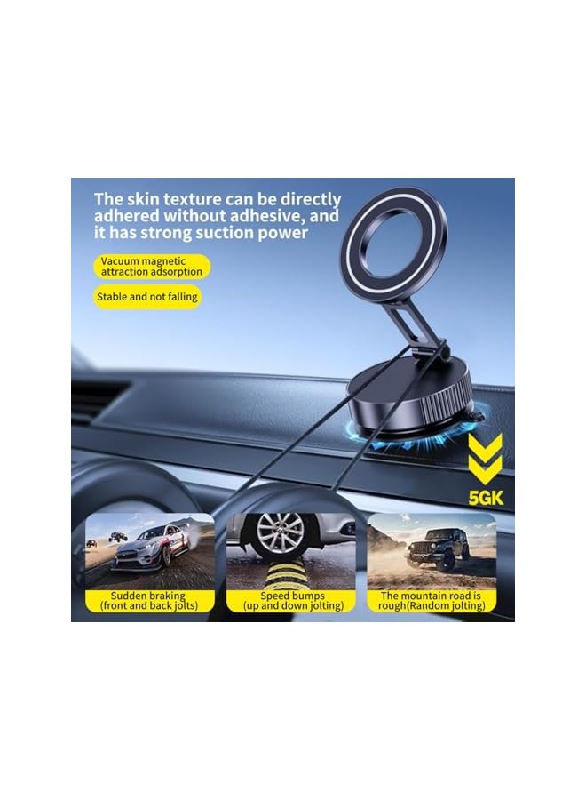 S-TOP Magnetic Phone Holder, 360° Rotating Foldable Suction Cup Mount, Mechanical Alloy Car Phone Stand with Strong Magnet and Magnetic Ring for iPhone and Android, Compact Travel Design - Image 2
