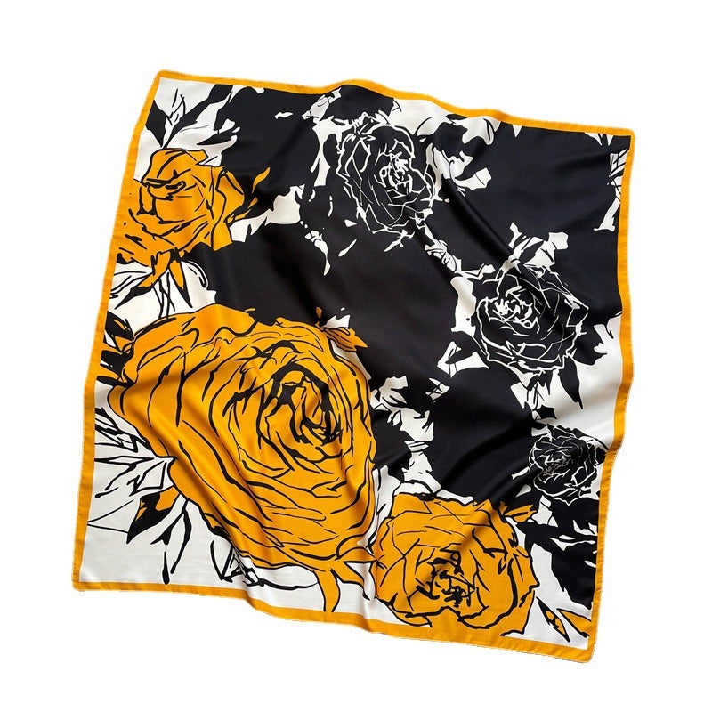 Rose Scarf Women's Twill Large Square Scarf All-match Decorative Shawl Autumn and Winter Scarf Color Matching Fashion Scarf Sunscreen  - Image 4