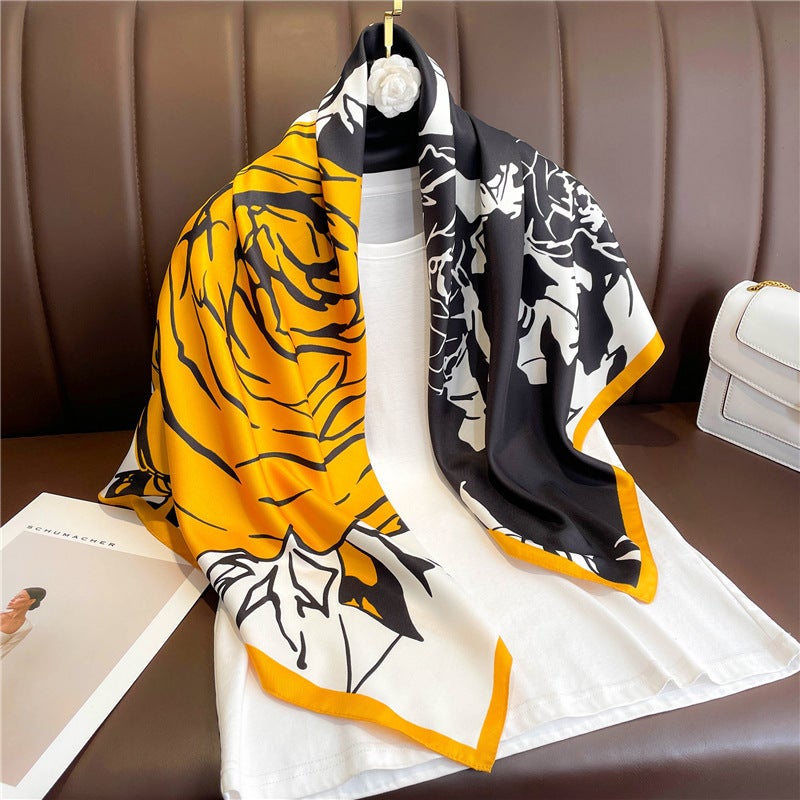 Rose Scarf Women's Twill Large Square Scarf All-match Decorative Shawl Autumn and Winter Scarf Color Matching Fashion Scarf Sunscreen  - Image 5