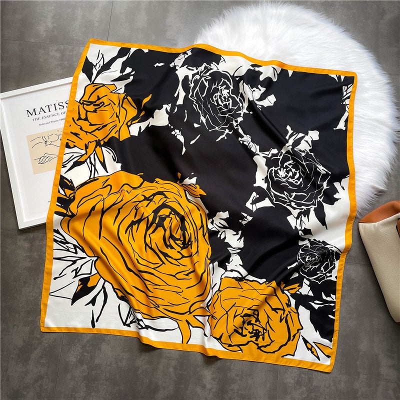 Rose Scarf Women's Twill Large Square Scarf All-match Decorative Shawl Autumn and Winter Scarf Color Matching Fashion Scarf Sunscreen  - Image 2