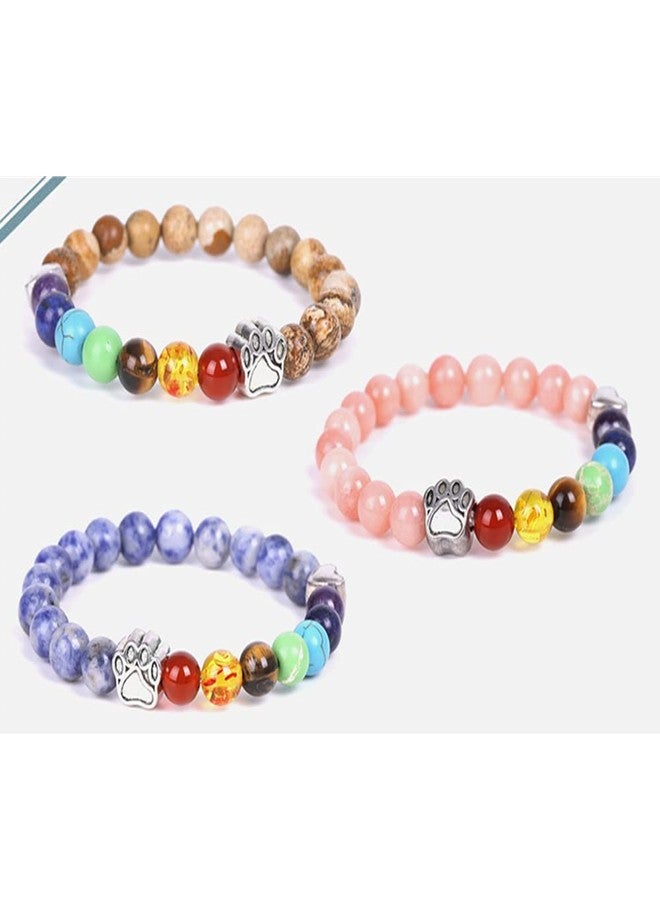 YOIVY Pet Memorial Dog Paw Print Charm Bracelet 7 Chakra Semi Precious Stones Gemstone Bead Stretch Bracelet Pet Sympathy Gift - Image 2