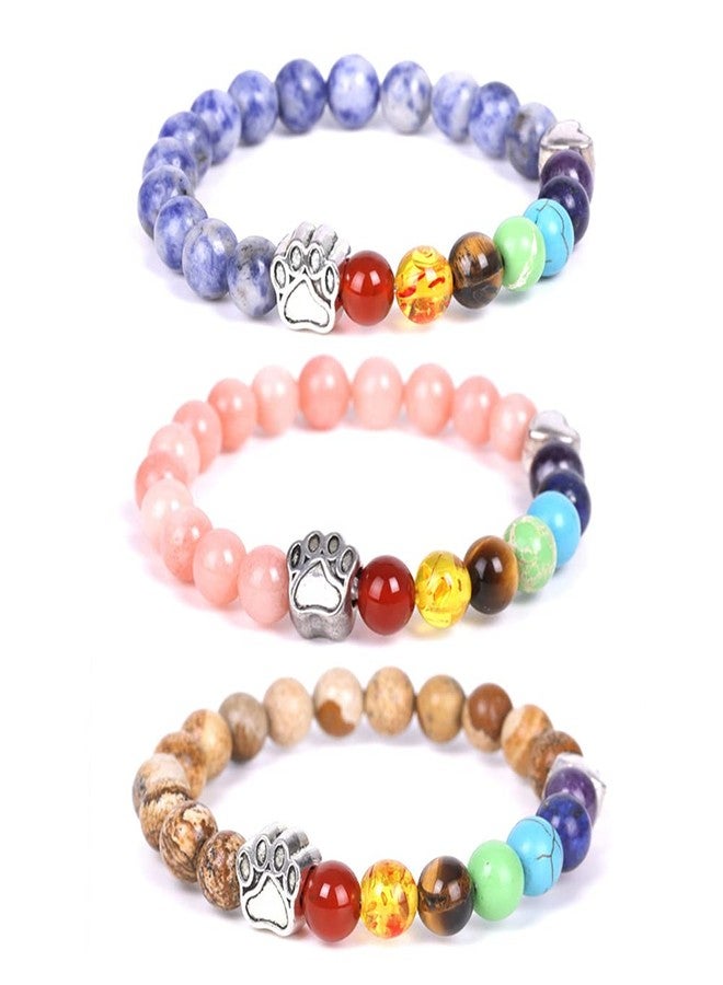 YOIVY Pet Memorial Dog Paw Print Charm Bracelet 7 Chakra Semi Precious Stones Gemstone Bead Stretch Bracelet Pet Sympathy Gift - Image 1