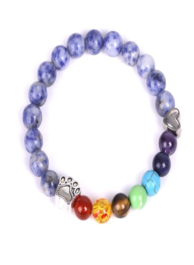 YOIVY Pet Memorial Dog Paw Print Charm Bracelet 7 Chakra Semi Precious Stones Gemstone Bead Stretch Bracelet Pet Sympathy Gift - Image 3