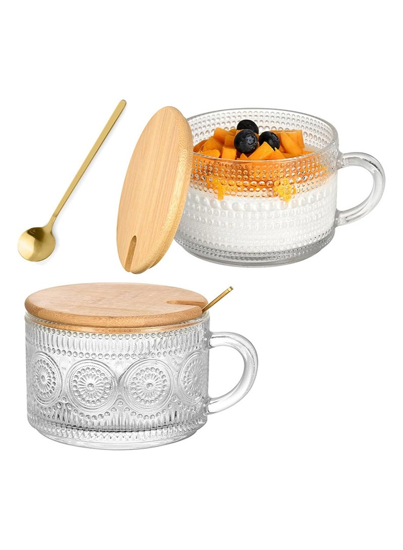 أبوستيم طقم أكواب زجاجي من قطعتين سعة 400 مل (يشمل الكوب والغطاء)، كوب شوفان، كابتشينو كلاسيكي، كوب قهوة كبير للشاي، عصيدة، حليب، شوفان - Image 1