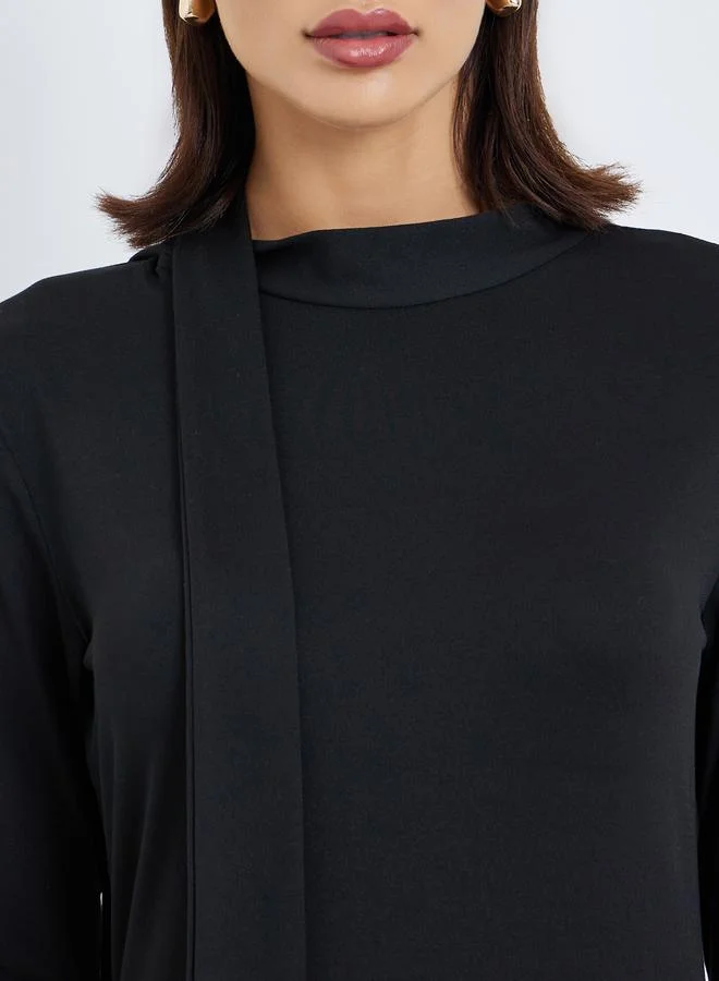 Styli  Solid Neck tie and hem paneled A-line MAXI Dress for Women | Best Price UAE