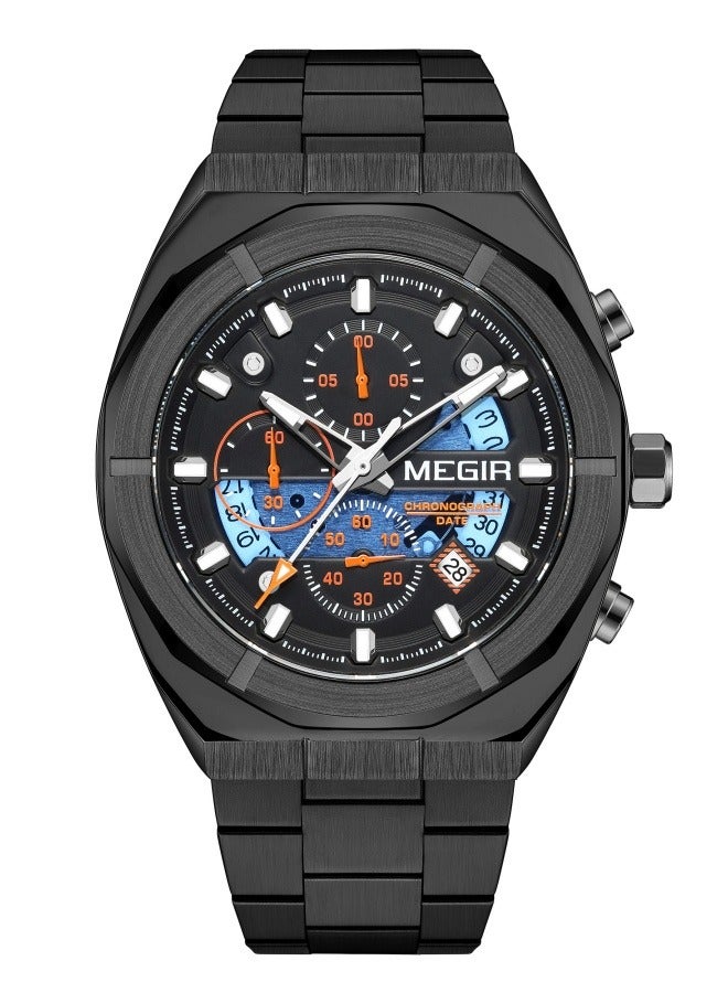 MEGIR fashion  men clock original Stainless steel band ，waterproofing chronometer  business wrist watch MEGIR - Image 1