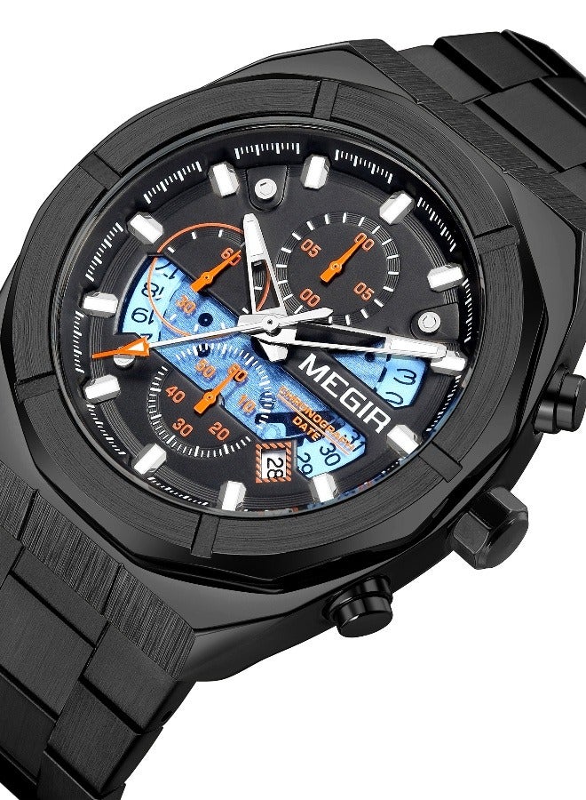 MEGIR fashion  men clock original Stainless steel band ，waterproofing chronometer  business wrist watch MEGIR - Image 2