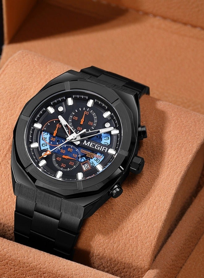 MEGIR fashion  men clock original Stainless steel band ，waterproofing chronometer  business wrist watch MEGIR - Image 3