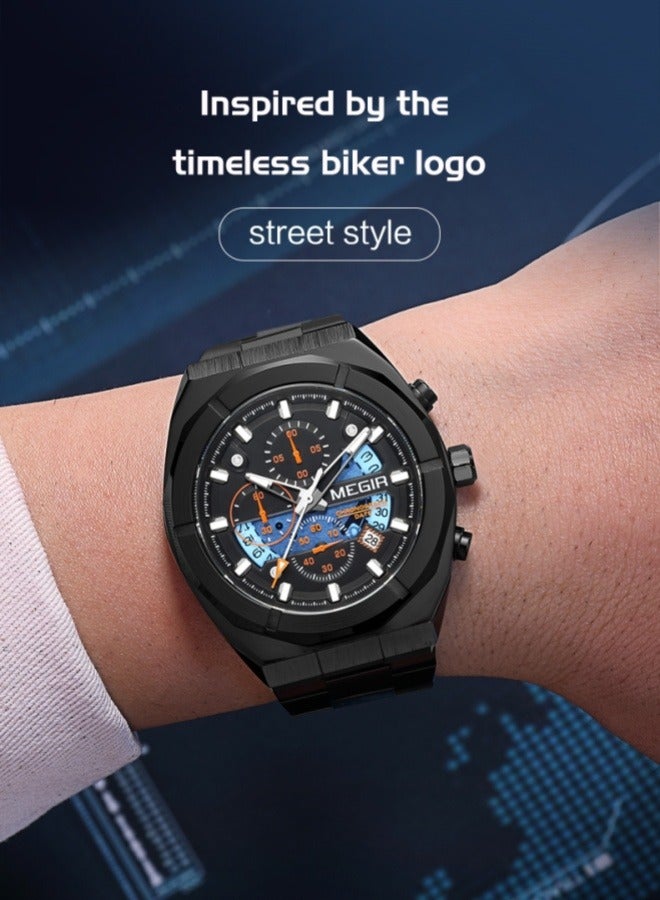 MEGIR fashion  men clock original Stainless steel band ，waterproofing chronometer  business wrist watch MEGIR - Image 4