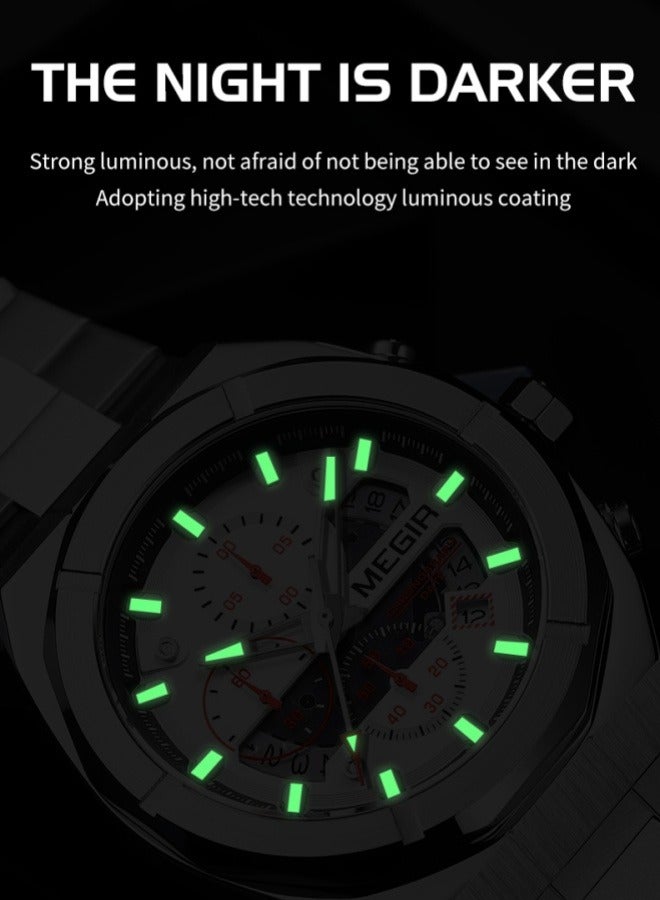 MEGIR fashion  men clock original Stainless steel band ，waterproofing chronometer  business wrist watch MEGIR - Image 5