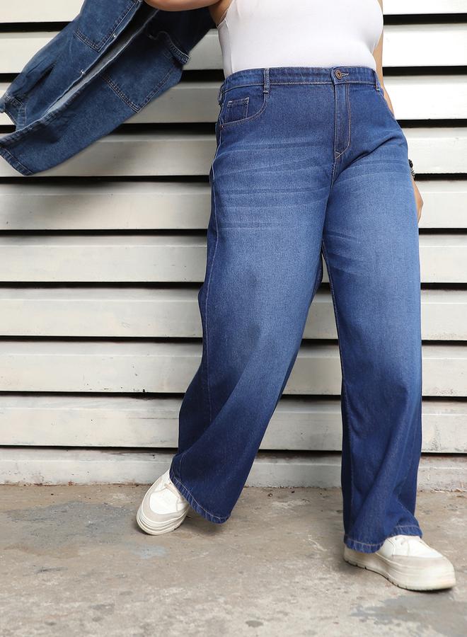 HIGH STAR Plus Size Wide Leg High Rise Jeans by Styli - Image 1