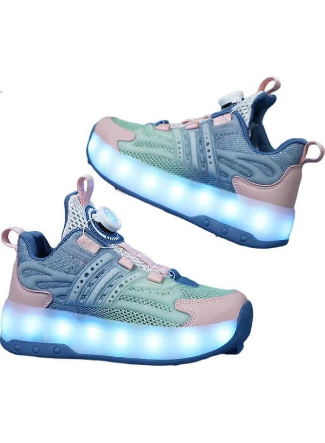 BKG Boys' Summer New Student Single Mesh Breathable Girls' Roller Skates X25533-B15 Pink Fruit Green 36 - Image 2