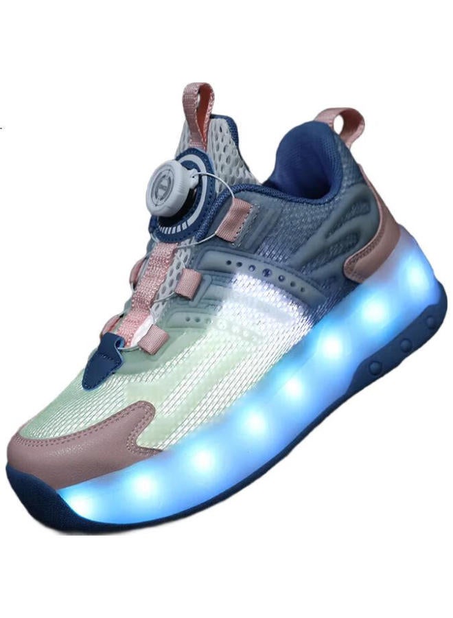 BKG Boys' Summer New Student Single Mesh Breathable Girls' Roller Skates X25533-B15 Pink Fruit Green 36 - Image 3