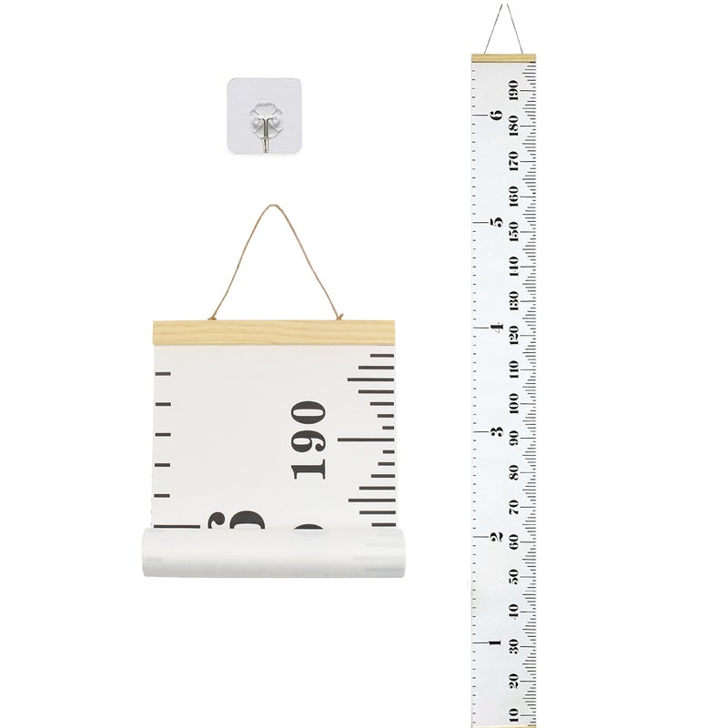 LoveNite Baby Growth Chart  Height Wall Chart for Kids  Wooden Frame Canvas Measurement Hanging Ruler for Childs Room Decoration 79 x 7.9in(White) - Image 1